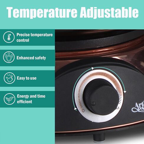 Artestia Electric Fondue Pot 2-QT 1500W, Dual-Use Swiss Fondue Set for Cheese & Chocolate Melting, Adjustable Temperature Control, White Ceramic Pot with Rose-Gold Base & 6 Forks in Kuwait
