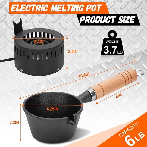 5 رطل من بوتقة ذوبان الرصاص الكهربائي ، وعاء ذوبان سريع الرصاص لمجموعة قالب الصيد ، قاعدة من الفولاذ المقاوم للصدأ لسهولة الانفصال in Kuwait