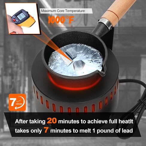 5 رطل من بوتقة ذوبان الرصاص الكهربائي ، وعاء ذوبان سريع الرصاص لمجموعة قالب الصيد ، قاعدة من الفولاذ المقاوم للصدأ لسهولة الانفصال in Kuwait