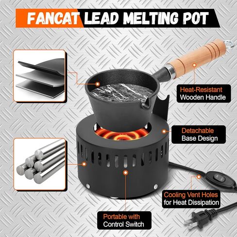 5 رطل من بوتقة ذوبان الرصاص الكهربائي ، وعاء ذوبان سريع الرصاص لمجموعة قالب الصيد ، قاعدة من الفولاذ المقاوم للصدأ لسهولة الانفصال in Kuwait