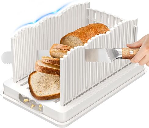 Bread Slicer for Homemade Bread, Adjustable Width Bread Slicing Guide with Crumb Catcher, BPA Free Bread Cutter for Sourdough Bread, Loafs, Sandwiches and Bagels, Dishwasher Safe & Foldable in Saudi Arabia