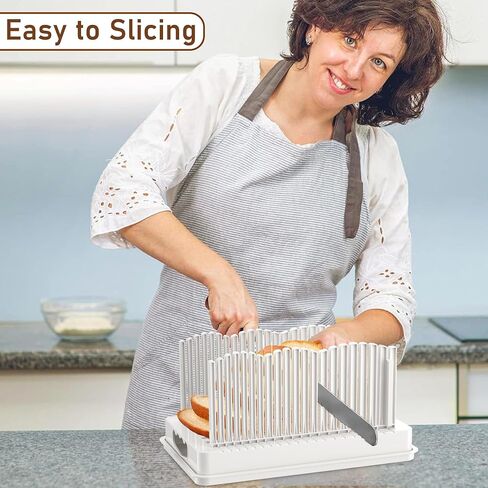 Bread Slicer for Homemade Bread, Adjustable Width Bread Slicing Guide with Crumb Catcher, BPA Free Bread Cutter for Sourdough Bread, Loafs, Sandwiches and Bagels, Dishwasher Safe & Foldable in Saudi Arabia