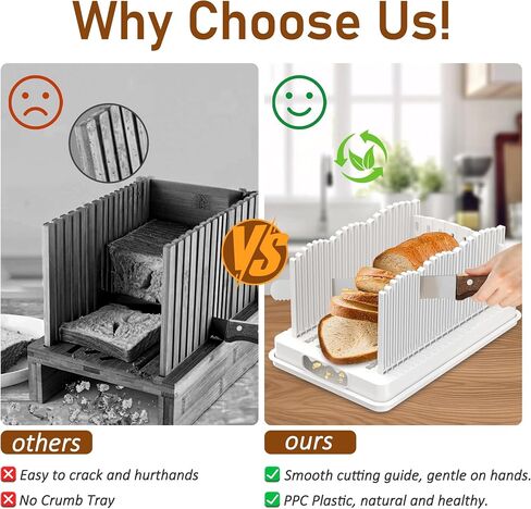 Bread Slicer for Homemade Bread, Adjustable Width Bread Slicing Guide with Crumb Catcher, BPA Free Bread Cutter for Sourdough Bread, Loafs, Sandwiches and Bagels, Dishwasher Safe & Foldable in Saudi Arabia