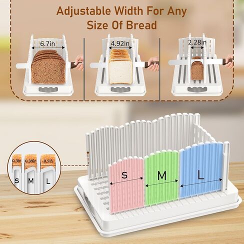 Bread Slicer for Homemade Bread, Adjustable Width Bread Slicing Guide with Crumb Catcher, BPA Free Bread Cutter for Sourdough Bread, Loafs, Sandwiches and Bagels, Dishwasher Safe & Foldable in Saudi Arabia