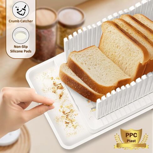 Bread Slicer for Homemade Bread, Adjustable Width Bread Slicing Guide with Crumb Catcher, BPA Free Bread Cutter for Sourdough Bread, Loafs, Sandwiches and Bagels, Dishwasher Safe & Foldable in Saudi Arabia