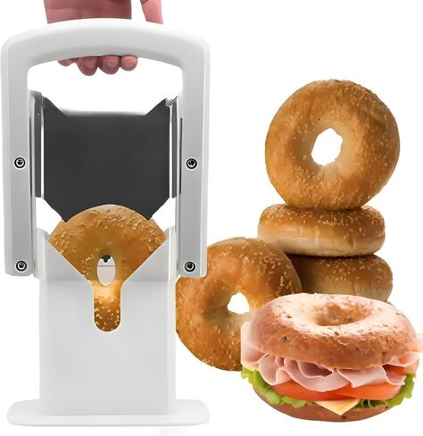 “EverDwell Bagel Slicer Guillotine – Adjustable Bagel Cutter with Stainless Steel Blade, Safety Guard & Non-Slip Base – Fits Large Bagels, Rolls & Bread (White)" in Saudi Arabia