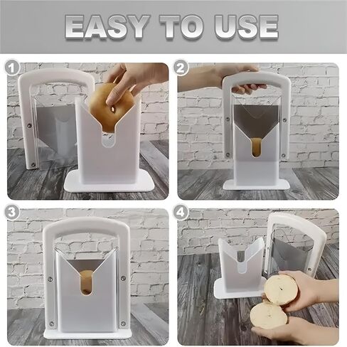 “EverDwell Bagel Slicer Guillotine – Adjustable Bagel Cutter with Stainless Steel Blade, Safety Guard & Non-Slip Base – Fits Large Bagels, Rolls & Bread (White)" in Saudi Arabia