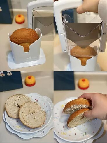 “EverDwell Bagel Slicer Guillotine – Adjustable Bagel Cutter with Stainless Steel Blade, Safety Guard & Non-Slip Base – Fits Large Bagels, Rolls & Bread (White)" in Saudi Arabia