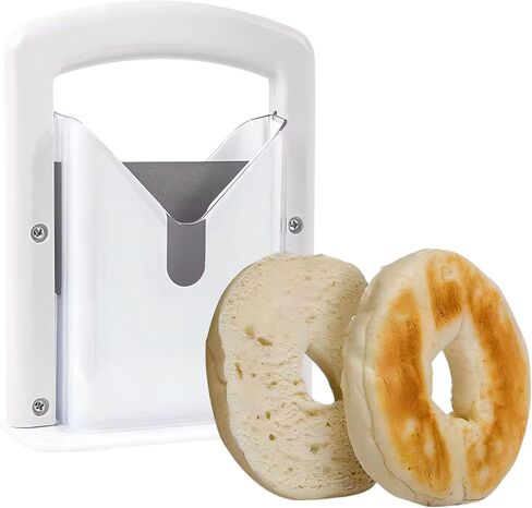 “EverDwell Bagel Slicer Guillotine – Adjustable Bagel Cutter with Stainless Steel Blade, Safety Guard & Non-Slip Base – Fits Large Bagels, Rolls & Bread (White)" in Saudi Arabia
