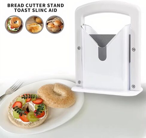 “EverDwell Bagel Slicer Guillotine – Adjustable Bagel Cutter with Stainless Steel Blade, Safety Guard & Non-Slip Base – Fits Large Bagels, Rolls & Bread (White)" in Saudi Arabia