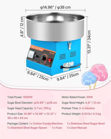 آلة حلوى Cotton Cotton Commercial ، 1000W Welectric Candy Floss Maker ، سهلة الاستخدام مع وعاء من الفولاذ المقاوم للصدأ 15 بوصة ومغرفة بالسكر ، مما يجعل الحلوى الصعبة لعيد ميلاد المنزل ، حفلة عائلة ، وردي in Kuwait