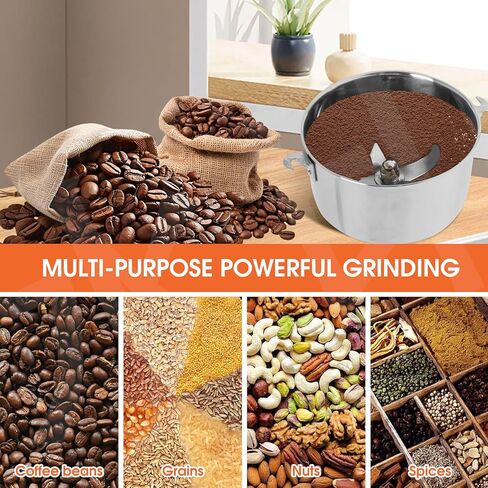 2000W GRAIN MILL GRINDER - 550G طاحونة عالية السرعة من الفولاذ المقاوم للصدأ الجاف للقهوة والتوابل والمكسرات والأعشاب | 25000 دورة في الدقيقة | 3 شفرات | استخدام المطبخ التجاري والمنزل in Kuwait