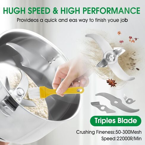 2000W GRAIN MILL GRINDER - 550G طاحونة عالية السرعة من الفولاذ المقاوم للصدأ الجاف للقهوة والتوابل والمكسرات والأعشاب | 25000 دورة في الدقيقة | 3 شفرات | استخدام المطبخ التجاري والمنزل in Kuwait