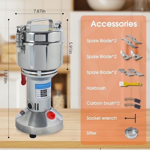 2000W GRAIN MILL GRINDER - 550G طاحونة عالية السرعة من الفولاذ المقاوم للصدأ الجاف للقهوة والتوابل والمكسرات والأعشاب | 25000 دورة في الدقيقة | 3 شفرات | استخدام المطبخ التجاري والمنزل in Kuwait