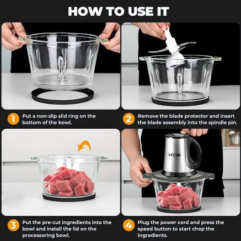 Food Processor, 3-Speed Electric Food Chopper with Vegetable Chopper & Meat Grinder - 2 Bowls (8 Cup Stainless Steel+8 Cup Glass), 300W, 2 Sets of 4 Bi-Level Blades for Vegetable/Fruits/Meat in Saudi Arabia