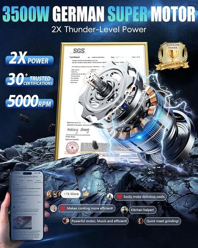 5.0 Upgrade Electric Meat Grinder【NO.1 Germany 3500W Super Motor】【SGS Certified SUS304 Blade & Plate】3-Second Fast Meat Grinding, Perfect For Meat Grinders For Home Use (SILVER) in Kuwait