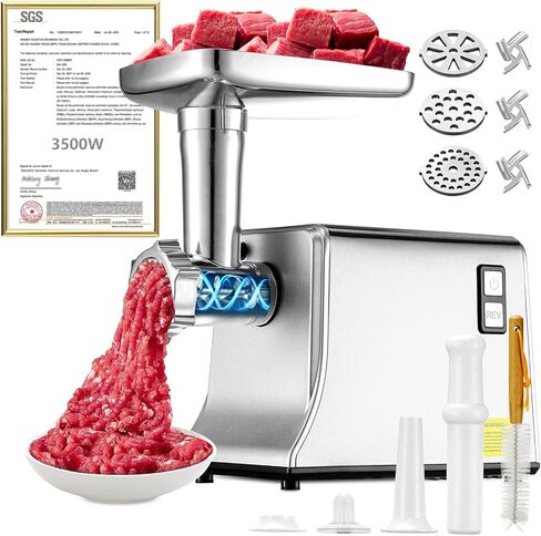 5.0 Upgrade Electric Meat Grinder【NO.1 Germany 3500W Super Motor】【SGS Certified SUS304 Blade & Plate】3-Second Fast Meat Grinding, Perfect For Meat Grinders For Home Use (SILVER) in Kuwait
