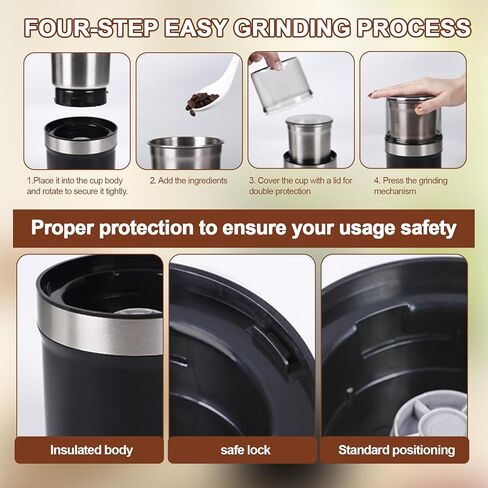 Spice Grinder, 200W Powerful Electric Coffee Bean Grinder with 2 Removable Stainless Steel Bowls, 100g Capacity Large Capacity for Coffee Bean Spices and Seeds in Kuwait
