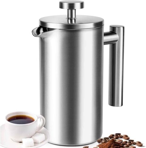 French Press 34 oz, Full Stainless Steel French Press Coffee Maker 4 Cups, Upgrated Double-Walled Insulated French Coffee Presses, Food Grade Good for Kitchen Camping, Dishwasher Safe 2 More Filters in Saudi Arabia