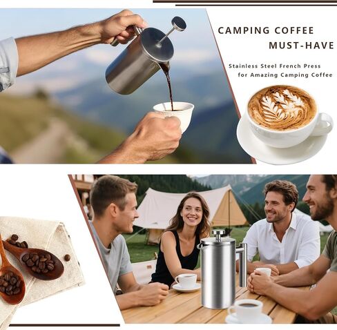 French Press 34 oz, Full Stainless Steel French Press Coffee Maker 4 Cups, Upgrated Double-Walled Insulated French Coffee Presses, Food Grade Good for Kitchen Camping, Dishwasher Safe 2 More Filters in Saudi Arabia