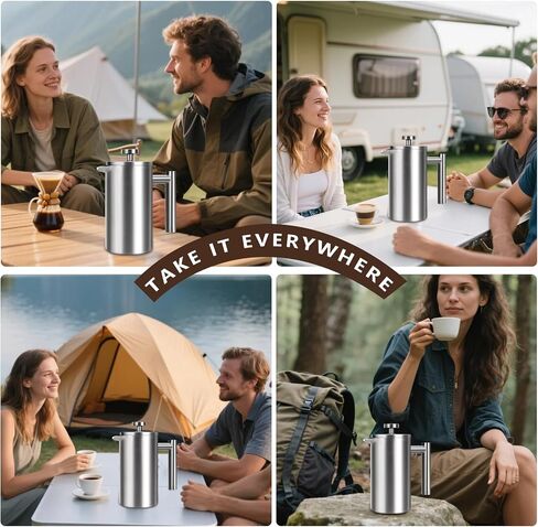 French Press 34 oz, Full Stainless Steel French Press Coffee Maker 4 Cups, Upgrated Double-Walled Insulated French Coffee Presses, Food Grade Good for Kitchen Camping, Dishwasher Safe 2 More Filters in Saudi Arabia