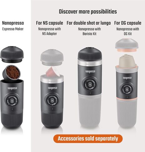 WACACO Nanopresso Portable Espresso Maker Bundled with Protective Case, 18 Bar Pressure, Portable Travel Coffee Maker, Manually Operated（Dark Soul Grey in Saudi Arabia