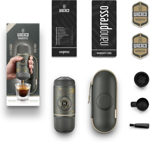 WACACO Nanopresso Portable Espresso Maker Bundled with Protective Case, 18 Bar Pressure, Portable Travel Coffee Maker, Manually Operated（Dark Soul Grey in Saudi Arabia