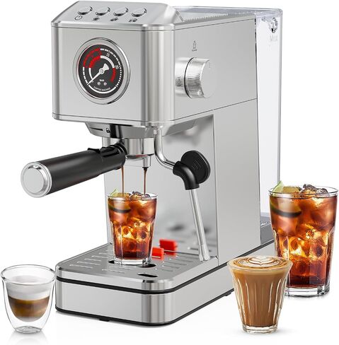 EM623 Espresso Machine 20 بار مع حليب البخار ، آلة قهوة من الفولاذ المقاوم للصدأ مع خزان مياه قابل للإزالة للكابتشينو ، لاتيه ، صانع قهوة مضغوط من الفولاذ المقاوم للصدأ للمنزل ، هدية رائعة in Saudi Arabia