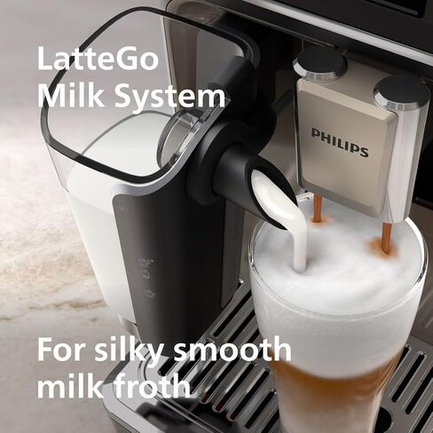 PHILIPS 5500 Series Fully Automatic Espresso Machine - LatteGo Milk System, Integrated Grinder, 20 Hot & Iced Coffee Pre-Sets, Quick Start, SilentBrew, 15-Bar Pressure, Black Chrome (EP5544/94) in Saudi Arabia
