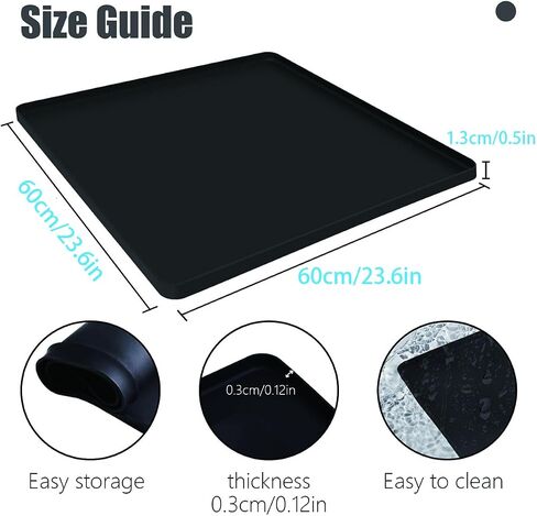 Mini Fridge Silicone Mat with Raised Edge，23.6''x23.6''x0.5'',Under Washing Machine Pad Under Mini Refrigerator Freezer Protect from Appliance Leaks Water Spills Absorbent-black in Saudi Arabia