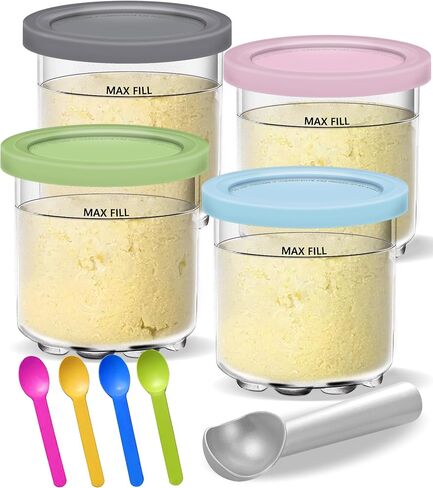 Creami Pints and Lids for Ninja - 4 pack Creamy Icecream Containers Cups Jars Tubs Canisters Set, Smoothie Pot Compatible with NC299AMZ & NC300s Series Creamer Ice Cream Maker Machine Accessories in Kuwait
