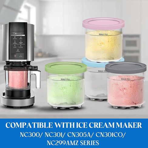 Creami Pints and Lids for Ninja - 4 pack Creamy Icecream Containers Cups Jars Tubs Canisters Set, Smoothie Pot Compatible with NC299AMZ & NC300s Series Creamer Ice Cream Maker Machine Accessories in Kuwait