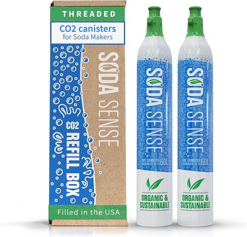 Soda Sense 60L CO2 Exchange Canister - 2 Pack, Threaded Style - Compatible with All 'Screw-In' Soda/Sparkling Water Makers, Including SodaStream BLUE Cylinder Models, Ninja Thirsti, Philips & More in Kuwait