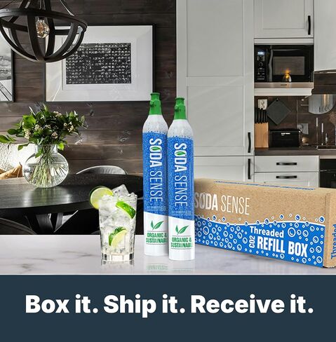 Soda Sense 60L CO2 Exchange Canister - 1 حزمة ، نمط ملولب - متوافق مع جميع صانعي المياه الصودا/المتلألئة ، بما في ذلك نماذج أسطوانات Sodastream الأزرق ، و Ninja Thirsti ، Philips & More in Kuwait