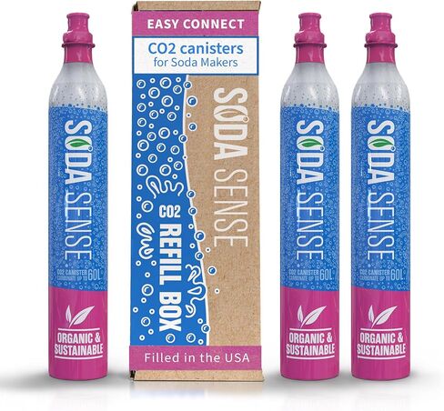 Soda Sense 60L CO2 Exchange Canister - 2 Pack, Threaded Style - Compatible with All 'Screw-In' Soda/Sparkling Water Makers, Including SodaStream BLUE Cylinder Models, Ninja Thirsti, Philips & More in Kuwait