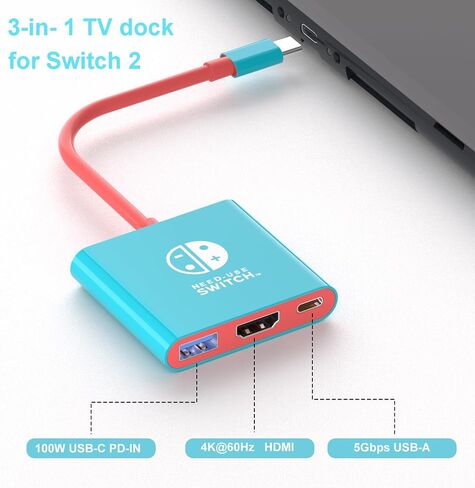 Switch 2 Dock ، محطة Dock TV المحمولة للتبديل/التبديل 2/Steam Deck/Rog Ally/Legion Go ، 3-in-1 Switch 2 Dock مع HDMI 4K@60Hz ، USB 3.0 و 100W شحن PD منفذ PD in Kuwait