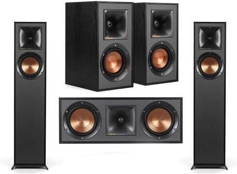 Klipsch Reference R-610F 5.0 Home Theater Pack, 2X R-610F Floorstanding Speakers + Pair, R-41M Bookshelf Home Speakers, R-52C Center Channel Home Speaker, Black in Saudi Arabia