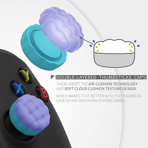 PlayVital Thumbs Cushion Caps Thumb Grips for ps5 ps4, Thumbstick Grip Cover Joystick Caps for Xbox Series X/S, Xbox One, Elite Series 2, Switch 2 Pro Controller - Puff Cloud Texture Design Blue in Saudi Arabia