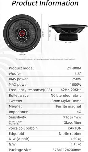 2026 Upgraded Premium 6.5" Hi-Fi Coaxial Car Speakers, 1000W Max Power, 250W RMS, 4 Ohm Car Audio Coaxial Speakers- Transform Your Drive into a Concert Hall Experience (Pair) in Saudi Arabia