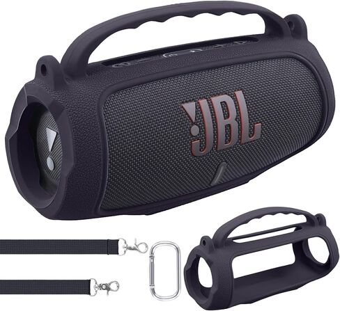 co2CREA Silicone Case for JBL Charge 5 Portable Waterproof Bluetooth Speaker, Portable Travel Soft Cover with Shoulder Strap, Protective Skin Case (Black) in Saudi Arabia