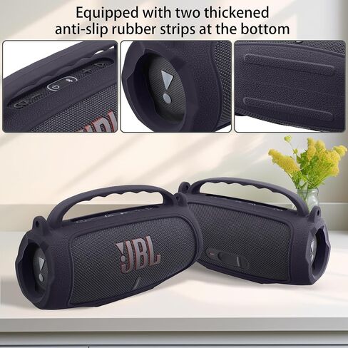 co2CREA Silicone Case for JBL Charge 5 Portable Waterproof Bluetooth Speaker, Portable Travel Soft Cover with Shoulder Strap, Protective Skin Case (Black) in Saudi Arabia