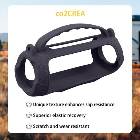 co2CREA Silicone Case for JBL Charge 5 Portable Waterproof Bluetooth Speaker, Portable Travel Soft Cover with Shoulder Strap, Protective Skin Case (Black) in Saudi Arabia
