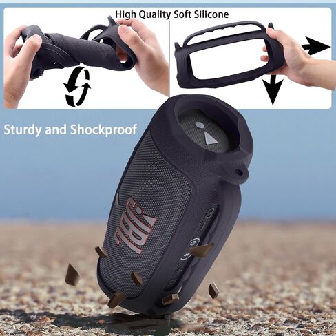 co2CREA Silicone Case for JBL Charge 5 Portable Waterproof Bluetooth Speaker, Portable Travel Soft Cover with Shoulder Strap, Protective Skin Case (Black) in Saudi Arabia