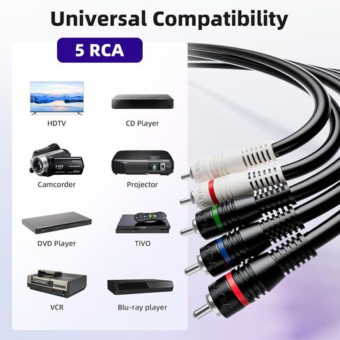 5 RCA Cables 6 feet Component Cable RCA Splitter Audio Video Cable YPbPr RGB AV Cable 1080i Male/Male for DVD STB TV Box HDTV - 1.8m in Saudi Arabia