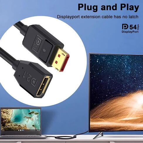 Poyiccot 54Gbps Displayport Extension Cable 1.5FT, 90 Degree Right Angle Displayport 2.1 Male to Female Cable Support for 16K@30Hz, 8K@120Hz, 4K@240Hz 165Hz, HDR, HDCP, Gaming Monitor, TV, Graphics in Saudi Arabia