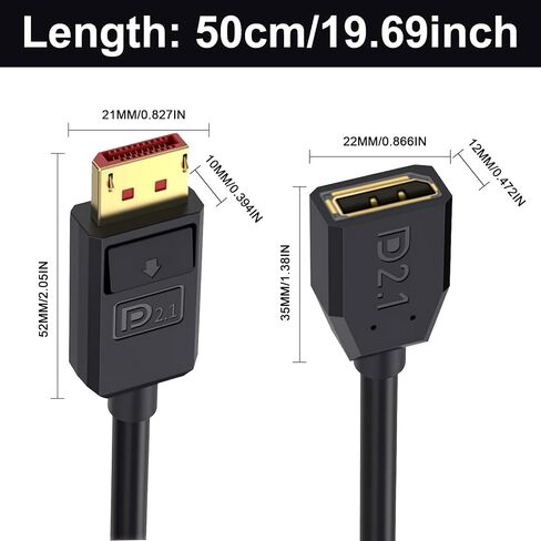 Poyiccot 54Gbps Displayport Extension Cable 1.5FT, 90 Degree Right Angle Displayport 2.1 Male to Female Cable Support for 16K@30Hz, 8K@120Hz, 4K@240Hz 165Hz, HDR, HDCP, Gaming Monitor, TV, Graphics in Saudi Arabia