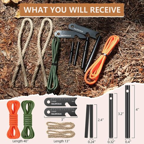 Fire Starter Survival Kit – 4 Ferro Rods (4", 3.2", 2×2.4"), 2 Strikers, 2 Tinder Wicks (13" Each), and 2 Paracords (40“ Each). Flint and Steel Emergency Tool. in Saudi Arabia