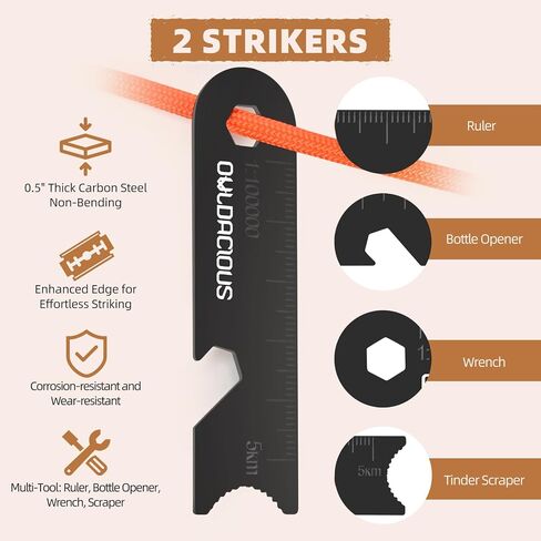 Fire Starter Survival Kit – 4 Ferro Rods (4", 3.2", 2×2.4"), 2 Strikers, 2 Tinder Wicks (13" Each), and 2 Paracords (40“ Each). Flint and Steel Emergency Tool. in Saudi Arabia