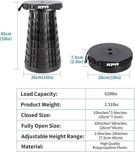 2025 Upgraded Collapsible Stool & 3IN1 Cushioned Carry Bag, Portable Telescopic Camping Chair, Adjustable Height Folding Step Stool Retractable Seat or Footrest for Outdoors & Indoor, Max 620lbs in Kuwait