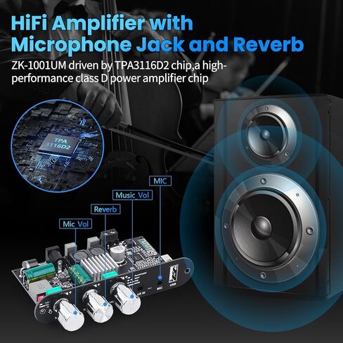 2 Pack ZK-1001U Bluetooth 5.3 Mono Amplifier Board مع دائرة TWS و BOOST ، AMP MINI AMP لمكبرات صوت DIY في الهواء الطلق مع مخرجات طاقة 100W ، TREBLE و BASS ، USB/AUX/BT INPUT ، DC 9-24V in Kuwait